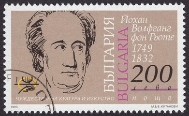 Portrait of Johann Wolfgang von Goethe - German writer, thinker, philosopher and naturalist, statesman, stamp Bulgaria 1999