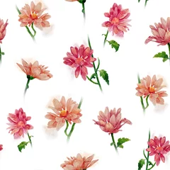 Naadloos Fotobehang Airtex Tropische planten Watercolor seamless pattern with flowers of chrysanthemums. Bright hand-drawn illustration perfect for fabric, textile, for design of flower shop, wrapping paper. For the wedding, Valentine's Day.