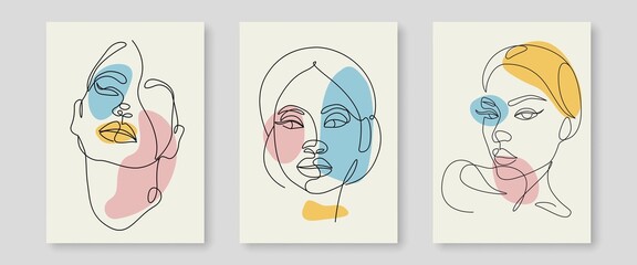 Woman Face Line Drawing Modern Line Art Drawing for Wall Decor, Prints, Posters. Woman Line Art Set Of 3 Prints. Abstract Female Bedroom Decor Face Print. Vector EPS 10