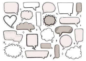 Fototapeta Comic speech bubble set with round, star, cloud shape. Hand drawn sketch doodle style. Vector illustration speech bubble chat, message element for quote text. obraz