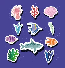 Crédence de cuisine en verre imprimé Vie marine icons sea life stickers