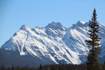 snow covered mountains in winter, Jasper National Park, Alberta