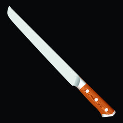 chef knife, butcher meat knife for butcher shop, Meat cutting knives, Cutlery icon set - vector realistic kitchen knives isolated on black, Vector illustration