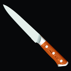 chef knife, butcher meat knife for butcher shop, Meat cutting knives, Cutlery icon set - vector realistic kitchen knives isolated on black, Vector illustration