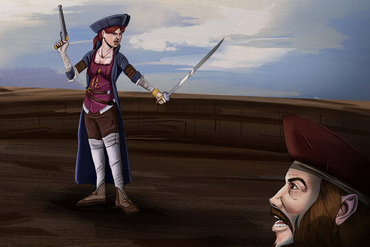 Piratas luchando en un barco antig&uuml;o