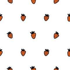 Strawberry seamless pattern. Sketch vector illustration of cute doodle fruits. Sweet candy summer hand drawn print.