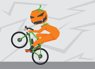 Obraz premium An illustration of man with Halloween costume riding bike and do some freestyle