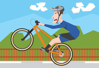 An illustration of man riding bike and do some freestyle