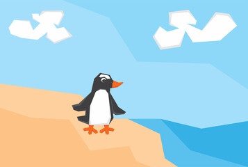 An illustration of penguin at the beach