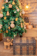 The magical fairy-tale chest of Santa Claus with a New Year's Christmas tree
