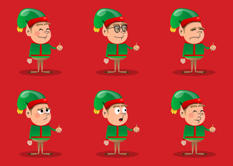 Christmas Elf holding a pencil. Vector cartoon character illustration of Santa Claus's little worker, helper.