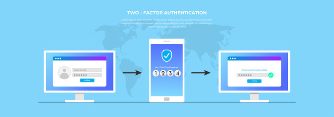 Step by step for authentication. Security for account concept.