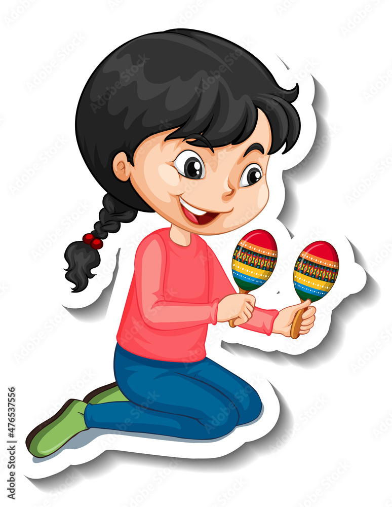 Canvas Prints A girl playing maracas cartoon character sticker