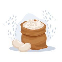 Vector illustration of White beans in sack.