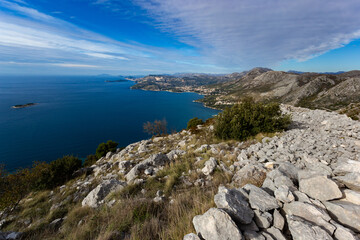Fototapeta na wymiar View of Adriatic coast in Croatia from a mountains.