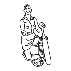black line art woman posing cricket playing style