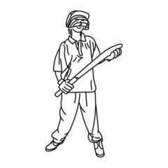 black line art woman posing cricket playing style