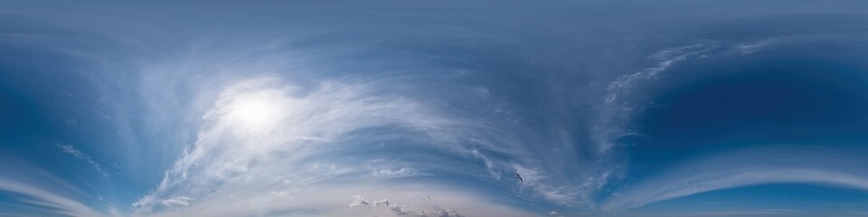 Blue sky panorama with Cirrus clouds in Seamless spherical equirectangular format. Full zenith for...