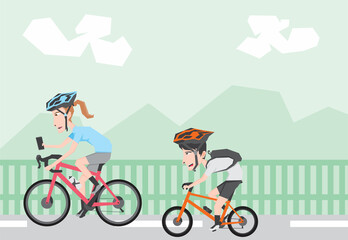 An illustration of a boy riding bike and try to pass other cyclist