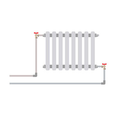 The heating battery connection diagram is two-pipe. Vector illustration.