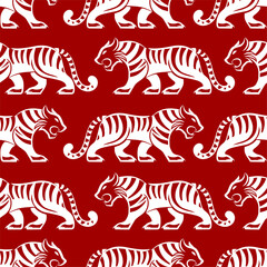 Fototapeta na wymiar Seamless pattern with Asian elements for happy Chinese new year of the Tiger 2022