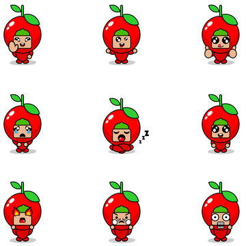 vector illustration of cartoon character mascot costume set of cherry fruit expression bundle