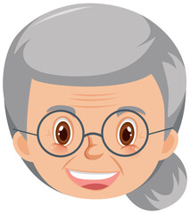 Face of smiley grandma in cartoon style