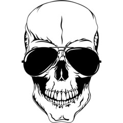 Isolated human skull with sunglasses SVG design element for logos, shirts, tattoo templates, prints, wall art, signs, emblem, cards, posters