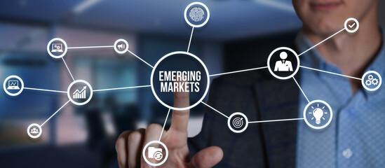 Internet, business, Technology and network concept. Emerging markets. Virtual button.