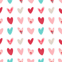 Doodle Hearts Seamless Pattern. Cute texture for baby textile and wallpaper design, sweets package, background, wrapping paper, Wedding and Valentines day greeting and invitation cards decoration