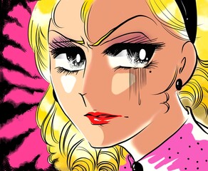 70年代少女漫画裏切りに怒り狂う美女の顔ドアップカラーイラスト