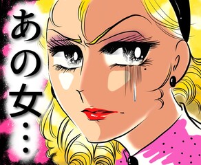 70年代少女漫画裏切りに怒り狂う美女の顔ドアップカラーイラスト