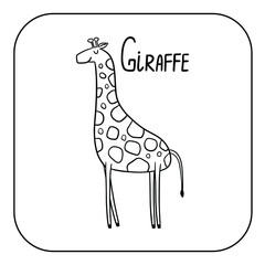 Animal English alphabet. Coloring page with animal. Letter G - Giraffe.