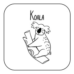 Animal English alphabet. Coloring page with animal. Letter K - Koala.