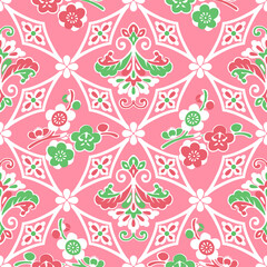 Japanese Pink Luxury Flower Tile Vector Seamless Pattern