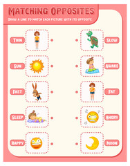 Matching opposite words worksheet template