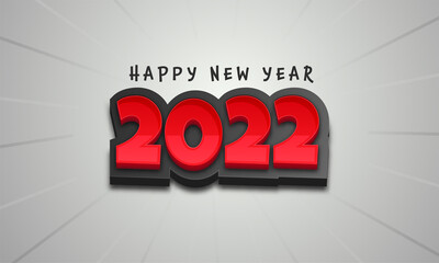 3D Sticker 2022 Number On Gray Rays Background For Happy New Year Concept.