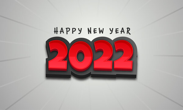 3D Sticker 2022 Number On Gray Rays Background For Happy New Year Concept.