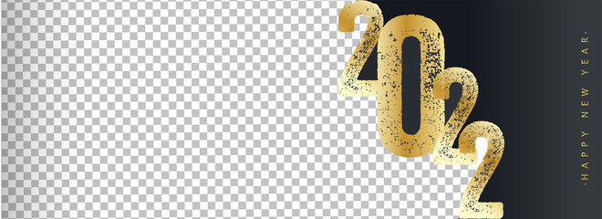 Fototapeta Golden 2022 Happy New Year Font On Black And White Png Background And Copy Space. obraz