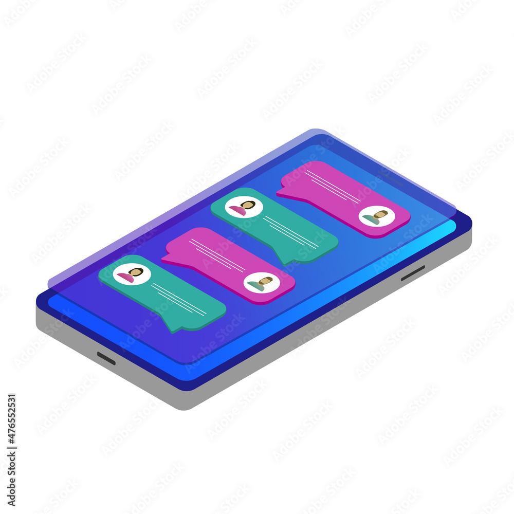 Wall mural chat speech bubbles, on-screen text messages. mobile messenger application, texting group messages, 