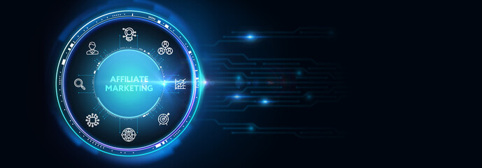 AFFILIATE MARKETING. Business, Technology, Internet and network concept.3d illustration