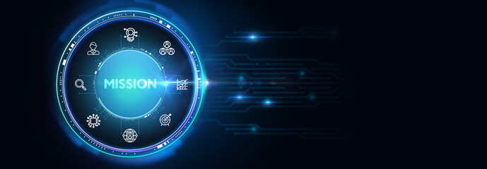 Mission concept. Finacial success concept on virtual screen. Business, technology, internet and networking concept.3d illustration
