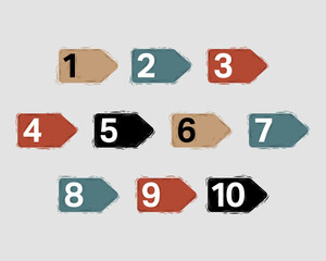 Collection of hand drawn geometric forms bullet point numbers from one to ten.