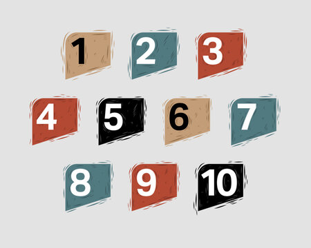 Collection of hand drawn geometric forms bullet point numbers from one to ten.