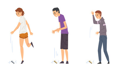 Young Man and Woman Dropping Their Smartphone by Accident Vector Set