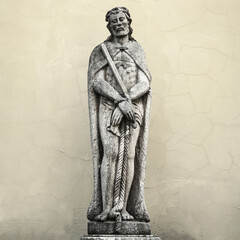 Jesus Christ with  a thorn wreath on the head and tied hands (Christianity concept) © got
