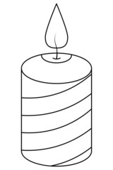 Twisted candle. Sketch. Burning flame. Magic attribute. Vector illustration. Coloring book for children. Doodle style. Outline on an isolated background. Merry Christmas and Happy new year. 