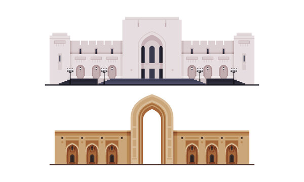 Oman Muscat City Historical Building and Landmarks Vector Set