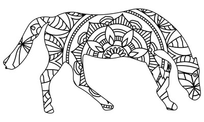 Fototapeta na wymiar Zentangle stylized cartoon lion (wild cat, leo zodiac). Hand drawn sketch for adult antistress coloring page, T-shirt emblem, logo or tattoo with doodle, zentangle, floral design elements.