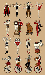 Circus Stars Collection. Circus. Vintage Set. Vector Illustration.